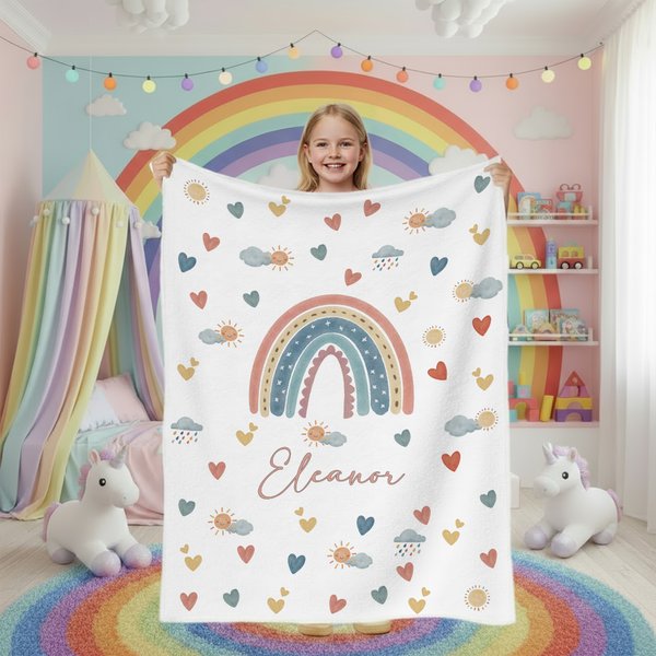 Personalisierte Herz Wolke Lächelnde Sonne Regenbogen Weiche Decke mit Namen Home Decor Weihnachten Geburtstag Geschenk für Kinder