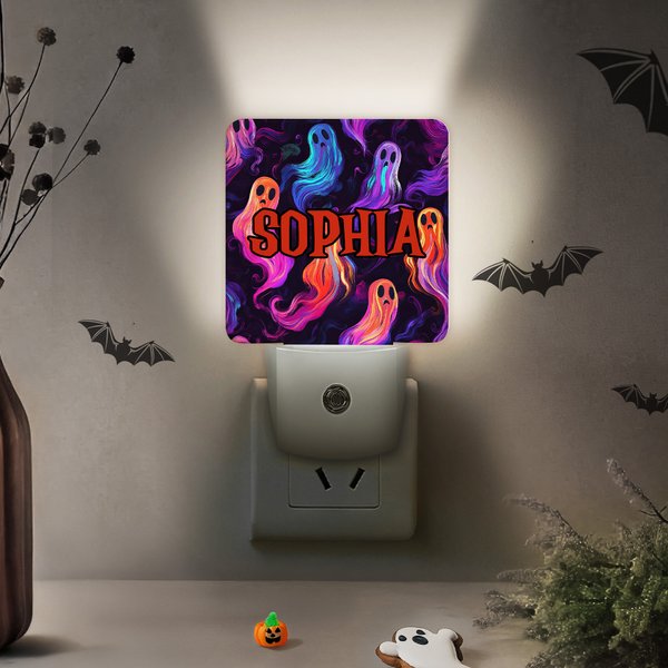 Spersonalizowana upiorna neonowa lampka nocna LED Ghost Pumpkin z motywem Halloween z imieniem, dekoracją pokoju, prezentem na Halloween dla rodziny i przyjaciół