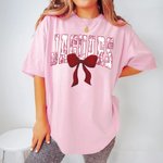 Personalized Toile De Jouy Bow Heavyweight 100% Cotton T-shirt with Name Game Day Birthday Gift for Students