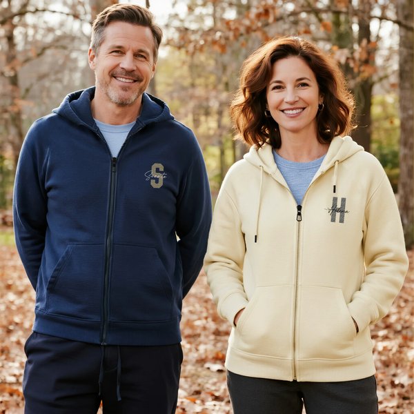 Personalised Multicolour Embroidered Initial Name Hoodie Jacket with Full-Zip and Pockets Daily Wear Birthday Gift for Friend Family