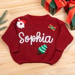 Maglione natalizio personalizzato con nome e 1-3 ornamenti Regalo di Natale per neonati e bambini