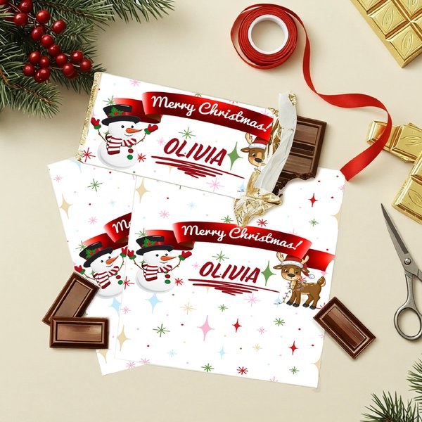 Personalisierte Weihnachtsmann Hirsch Weihnachten Bar Wrapper mit Namen Weihnachten Schokolade Verpackung Geschenk für Familie Kinder
