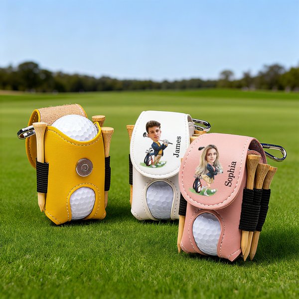 Personalised Multicolour PU Leather Golf Ball Bag Tee Holder with Name and Photo Sport Accessories Birthday Gift for Golf Lover Friend