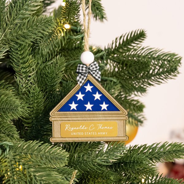 Personalized Folded Flag Handcrafted Military Memorial Ornament with Text Christmas Tree Home Decor Retirement Gift for Military Family Veteran