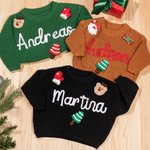 Maglione natalizio personalizzato con nome e 1-3 ornamenti Regalo di Natale per neonati e bambini