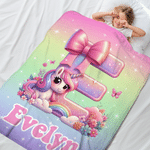 Henkilökohtainen Fantasy Unicorn Rainbow pehmeä heittää peitto nimi Nursery Decor syntymäpäivä Baby Shower lahja lapsille yksisarvinen ystäville 3