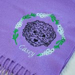 Personalised Embroidered Pet Avatar Photo Birth Flower Tassel Scarf with Name Warm Accessory Anniversary Birthday Christmas Gift for Pet Lovers