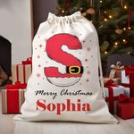 Sac de Noël à cordon avec nom flocon de neige personnalisé Père Noël Initial Cadeau de Noël Joyeux Noël pour les enfants Famille