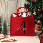 Personalized Artistic Initial Large Red Jute Tote Bag with Name Daily Use Christmas Gift for Family Friends