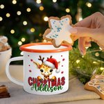 Personalized Christmas Santa Hat Cute Animal 12 oz Multicolour Enamel Mug with Name Christmas Gift for Kids