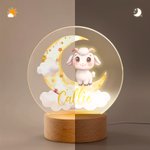 Luz nocturna LED personalizada con animales marinos nombre y base de madera para decoración de habitación regalo de cumpleaños para niños y niñas