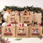 Personalized Christmas Santa Hat Cute Animal Large Jute Tote Bag with Name Daily Use Christmas Party Gift for Family Friends