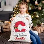 Sac de Noël à cordon avec nom flocon de neige personnalisé Père Noël Initial Cadeau de Noël Joyeux Noël pour les enfants Famille