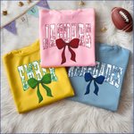 Personalized Toile De Jouy Bow Heavyweight 100% Cotton T-shirt with Name Game Day Birthday Gift for Students