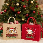 Personalized Christmas Santa Hat Cute Animal Large Jute Tote Bag with Name Daily Use Christmas Party Gift for Family Friends