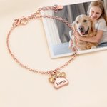Personalizzato Birthstone Pet Paw Print Bracciale con nome inciso Squisito Gioielli Compleanno Regalo di Natale per l'amante degli animali domestici