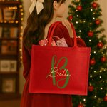 Personalized Artistic Initial Large Red Jute Tote Bag with Name Daily Use Christmas Gift for Family Friends