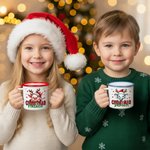 Personalized Christmas Santa Hat Cute Animal 12 oz Multicolour Enamel Mug with Name Christmas Gift for Kids