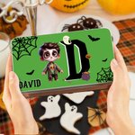 Personalised Halloween 3D Cartoon Character Multicolor Biscuit Storage Tin with Initial and Name Trick or Treat Halloween Party Gift for Boys Girls