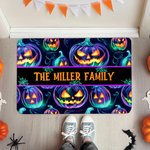Personlig Spooky Neon Spider Web Ghost Pumpkin Lantern Dörrmatta med text Heminredning Halloween Present till familj och vänner