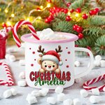 Personalized Christmas Santa Hat Cute Animal 12 oz Multicolour Enamel Mug with Name Christmas Gift for Kids