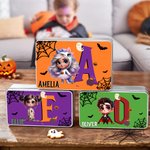 Personalised Halloween 3D Cartoon Character Multicolor Biscuit Storage Tin with Initial and Name Trick or Treat Halloween Party Gift for Boys Girls
