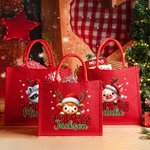Personalized Christmas Santa Hat Cute Animal Large Jute Tote Bag with Name Daily Use Christmas Party Gift for Family Friends