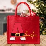 Papá Noel personalizado Bolsa de yute roja reutilizable con inicial y nombre Fiesta de Navidad Regalo para la familia Niños
