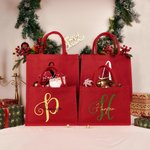 Personalized Artistic Initial Large Red Jute Tote Bag with Name Daily Use Christmas Gift for Family Friends
