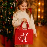 Personalized Artistic Initial Large Red Jute Tote Bag with Name Daily Use Christmas Gift for Family Friends