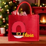 Papá Noel personalizado Bolsa de yute roja reutilizable con inicial y nombre Fiesta de Navidad Regalo para la familia Niños