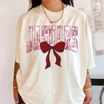 Personalized Toile De Jouy Bow Heavyweight 100% Cotton T-shirt with Name Game Day Birthday Gift for Students
