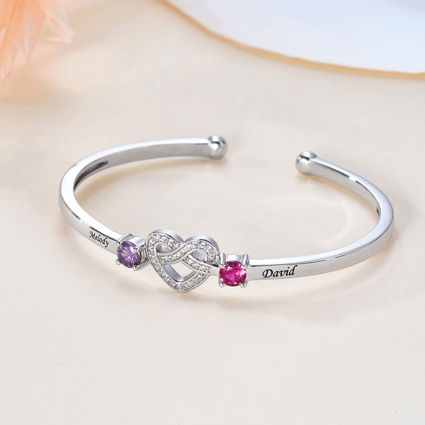 Personalized Love Knot Zircon Birthstones Bracelet with Engraved Name Birthday Anniversary Valentine's Day Gift for Women