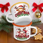 Personalized Christmas Santa Hat Cute Animal 12 oz Multicolour Enamel Mug with Name Christmas Gift for Kids