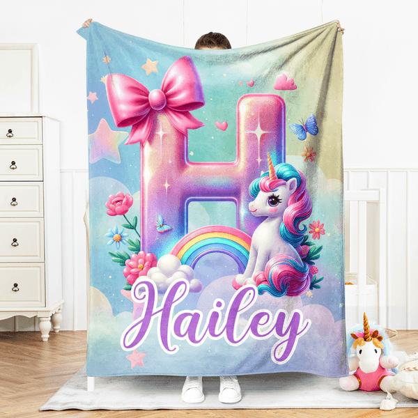 Personalisierte Weiche Decke im Traumstil mit Einhorn und Regenbogen Kinderzimmer Dekoration Geburtstag Babyparty Geschenk für Kinder