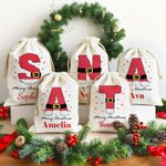 Sac de Noël à cordon avec nom flocon de neige personnalisé Père Noël Initial Cadeau de Noël Joyeux Noël pour les enfants Famille