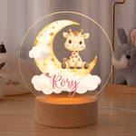 Personalized Cute Marine Jungle Animals Acrylic LED Night Light with Name and Wooden Base Nursery Decor Birthday Gift for Boys Girls