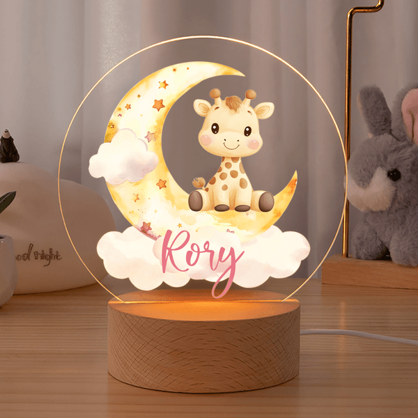 Personalisierte niedliche Marine Dschungel Tiere Acryl LED-Nachtlicht mit Namen und hölzerne Basis Kinderzimmer Dekoration Geburtstag Geschenk für Jungen Mädchen