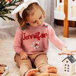 Maglione natalizio personalizzato con nome e 1-3 ornamenti Regalo di Natale per neonati e bambini