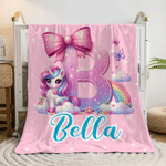 Henkilökohtainen Fantasy Unicorn Rainbow pehmeä heittää peitto nimi Nursery Decor syntymäpäivä Baby Shower lahja lapsille yksisarvinen ystäville 6