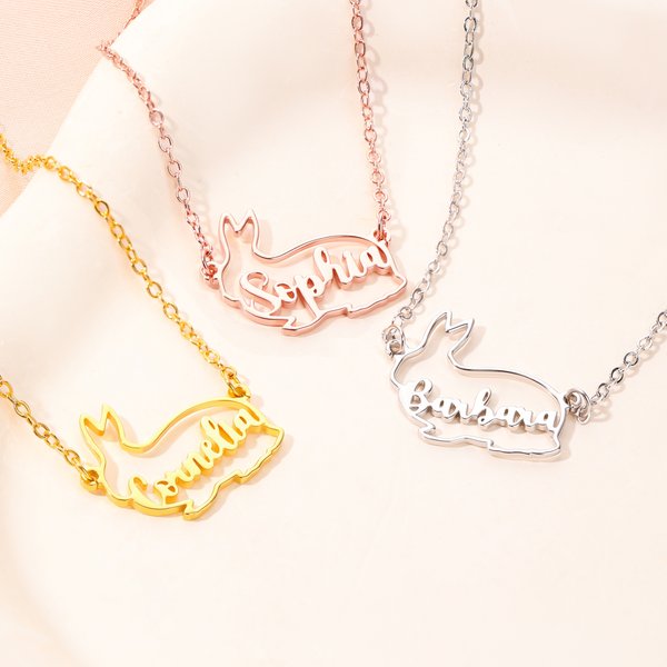 Personalised Cute Rabbit Necklace with Name Rabbit Jewellery Birthday Gift for Women Girls Animal Lovers