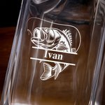 Personalized Fishing Pattern Whiskey Decanter 2 Glasses Set with Engraved Name Initial and Wooden Storage Box Birthday Gift for Bartending Enthusiasts