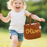Personalized Multicolor Braided Name Corduroy Lunch Bag with Flower Animal Bow Accessory Daily Travel School Birthday Gift for Toddlers Kids