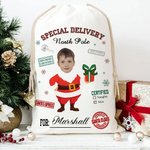 Spersonalizowana specjalna dostawa North Pole Santa Claus Płócienna torba prezentowa z imieniem i zdjęciem Świąteczny prezent dla rodziny przyjaciół