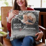 Personalized A Hug From Heaven Photo Cardinal Bird Soft Throw Pillow Cover with Text and Name Home Decor Memorial Sympathy Gift for Family Friend