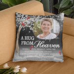 Personalized A Hug From Heaven Photo Cardinal Bird Soft Throw Pillow Cover with Text and Name Home Decor Memorial Sympathy Gift for Family Friend