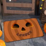 Personlig, rolig, halkfri dörrmatta med pumpaansikte och namn Heminredning Halloween-present till familj och vänner