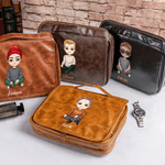 Personalized Cartoon Man Character PU Leather Hanging Toiletry Bag with Name Travel Essential Anniversary Birthday Gift for Men