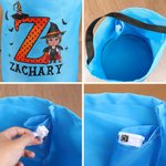 Personalized Cartoon Character Witch Hat Initial Glowing Sweets Bucket with Name and LED Light Trick or Treat Halloween Party Gift for Girls Boys