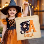 Spersonalizowana jutowa torba na Halloween 3D z inicjałami i imieniem Cukierek albo psikus Prezent na Halloween dla chłopców i dziewczynek